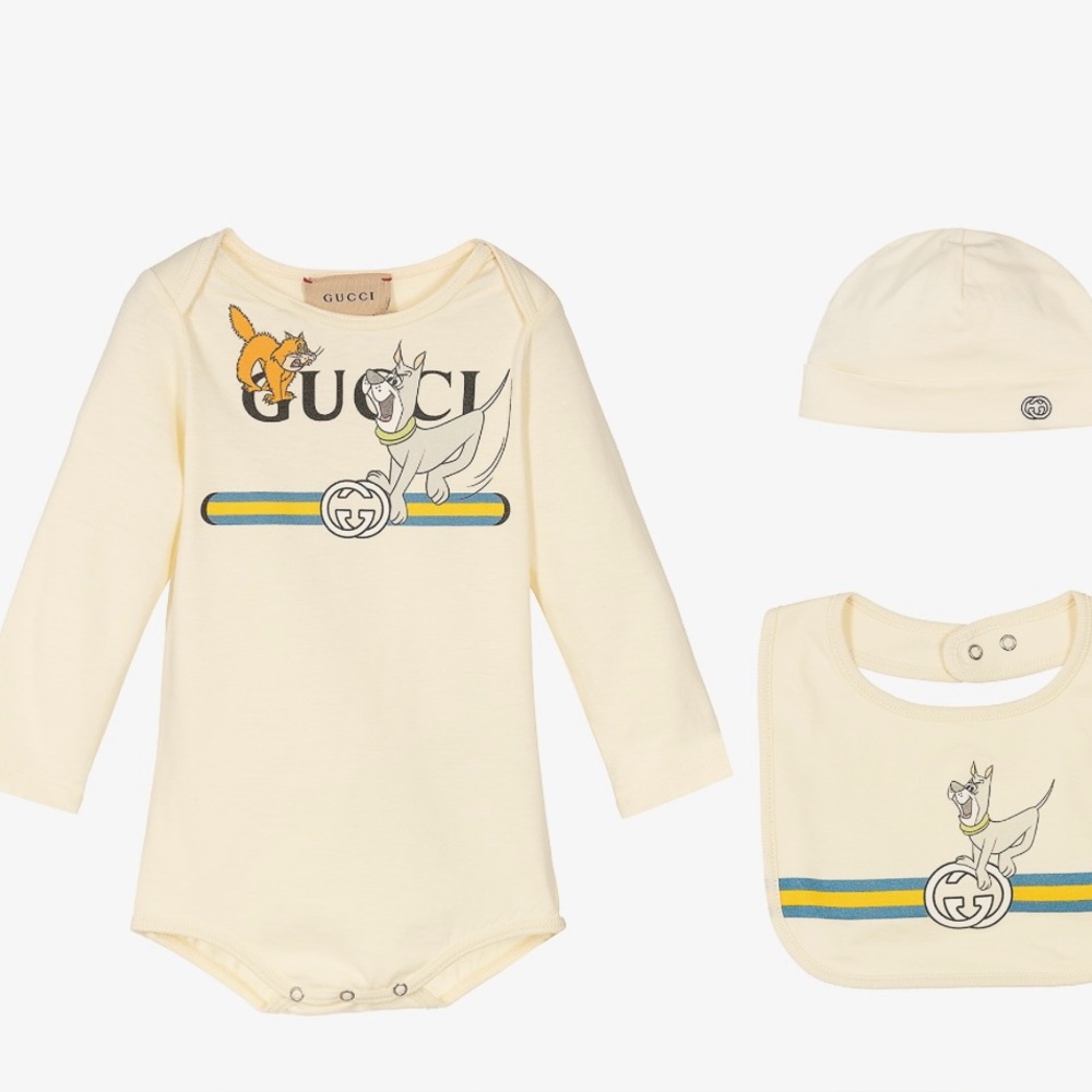 Gucci Cream Graphic Kids Bodysuit Set